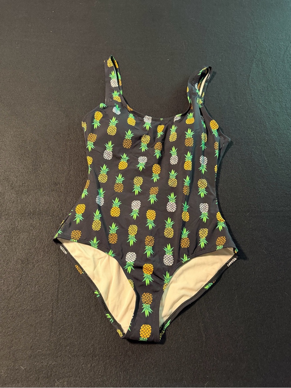 Pineapple Print One-Piece Swimsuit - Black/Green